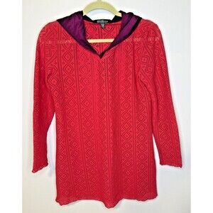 Title Nine Hider Hoodie Medium Dragonfruit Pink Purple Trim UPF 50+ Sun Shirt EU